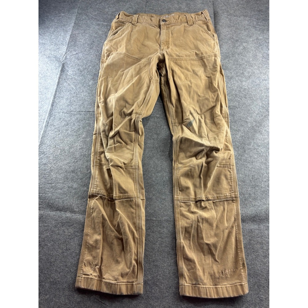Carhartt Mens Relaxed Fit Double Front Work Pants Tan Duck Canvas 34x36 Utility